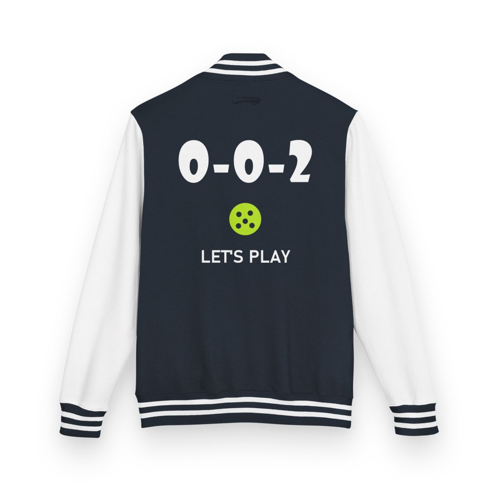 Sensational Pickleball 0-0-2 Lets Play Varsity Jacket Oxford Navy/Arctic White