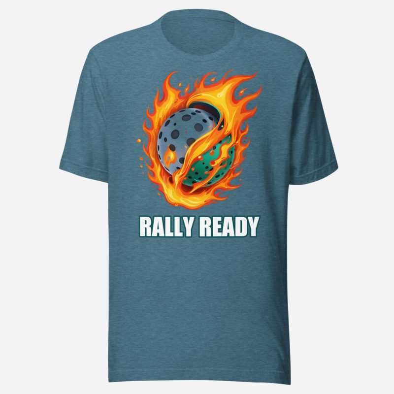 Sensational Pickleball Rally Ready Ball Fire Tee Heather Deep Teal