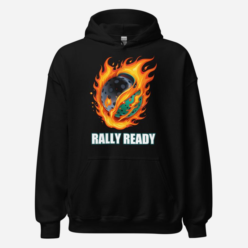 Sensational Pickleball Rally Ready Ball Fire Hoodie Black