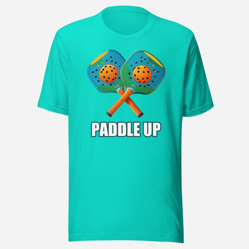 Sensational Pickleball Paddle Up Crossed Paddles Tee Teal