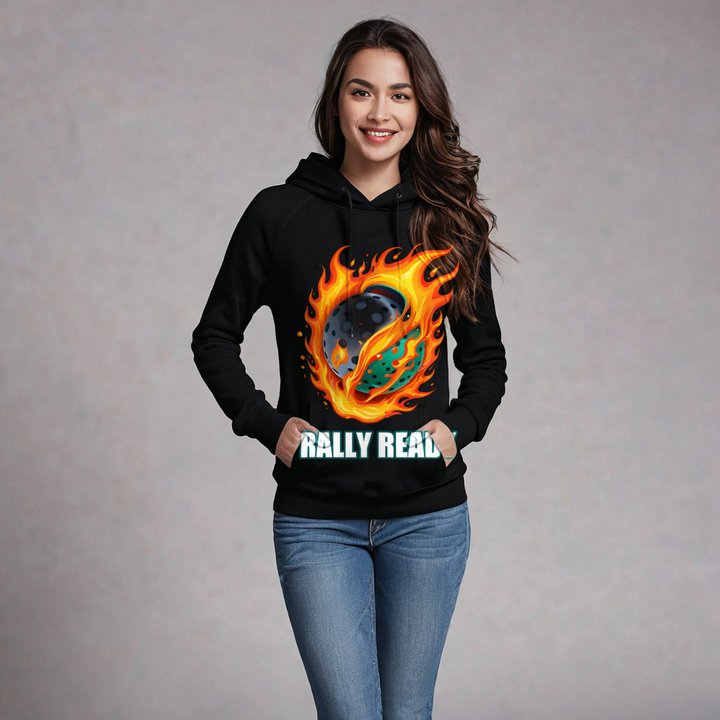 Sensational Pickleball Rally Ready Ball Fire Hoodie in Black