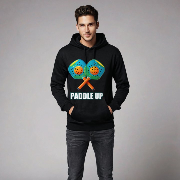 Sensational Pickleball Paddle Up Crossed Paddles Hoodie in Black