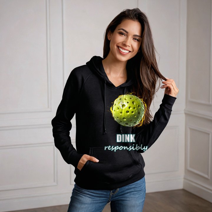 Sensational Pickleball Dink Responsibly Paddle Ball Hoodie in Black